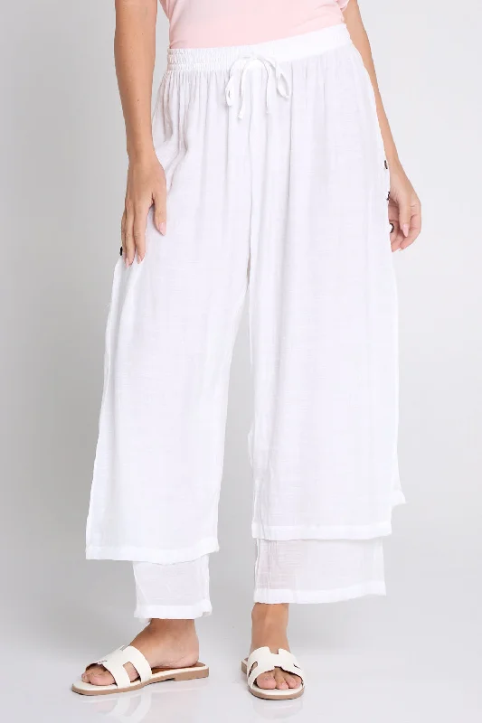 Brooke Layered Pants - White Comfortable Fleece Pants