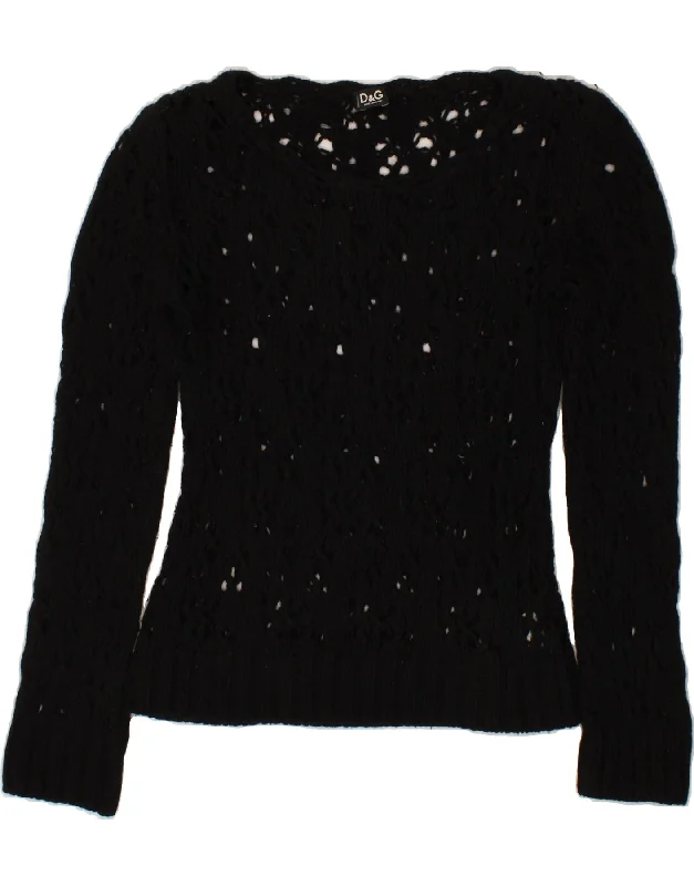 DOLCE & GABBANA Womens Boat Neck Jumper Sweater IT 46 Large Black Graphic Sweater Embroidered Appliqued