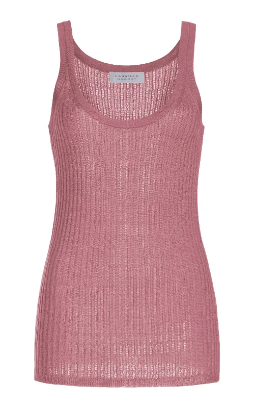 Nevin Pointelle Knit Tank Top in Rose Quartz Cashmere Silk bold tank top