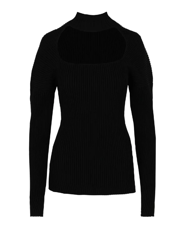Ribbed Turtleneck Sweater Mesh Fabric Canvas Fabric Denim Fabric