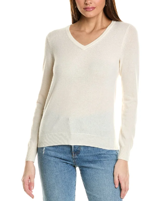 Amicale Cashmere Basic V-Neck Cashmere Sweater Cashmere Blend Cotton Blend Poly Blend