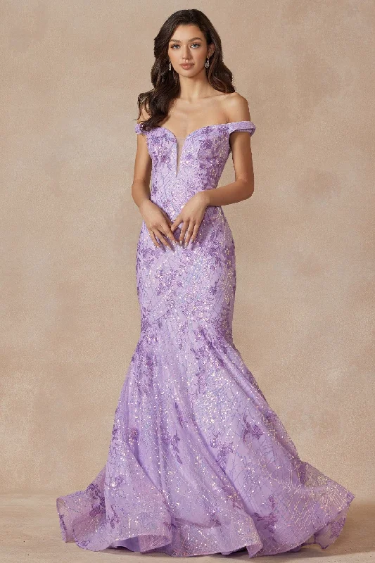 Embellished Off Shoulder Mermaid Dress by Juliet 2412 Crew Neckline Casual