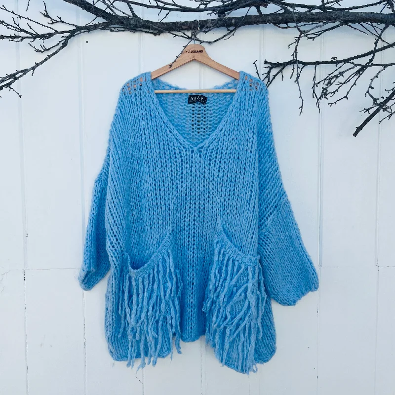 VH-Eternelle Sweater Sky Hooded Sweater Collared Sweater Shawl Collar