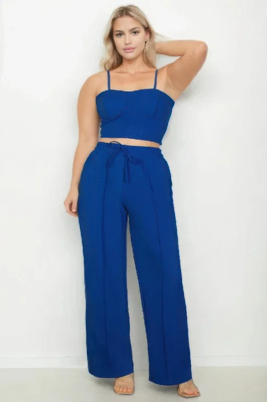 Plus Bustier Crop Cami Top & Slant Pocket Straight Pants Lightweight Jogger Pants