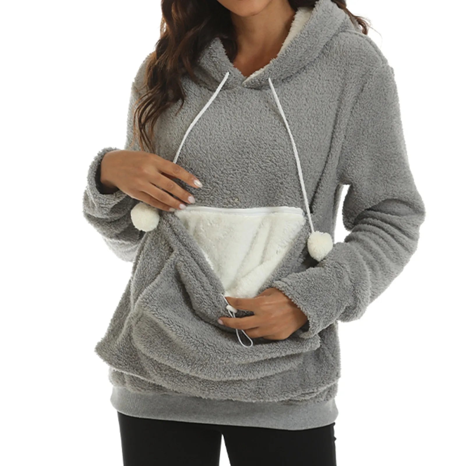Pet Carrier Chest Pocket Hoodie for Women made of Soft Fleece for Comfort Hoodie with Hidden Zipper Minimalist Clean Pet Carrier Chest Pocket Hoodie for Women made of Soft Fleece for Comfort Hoodie with Hidden Zipper Minimalist Clean
