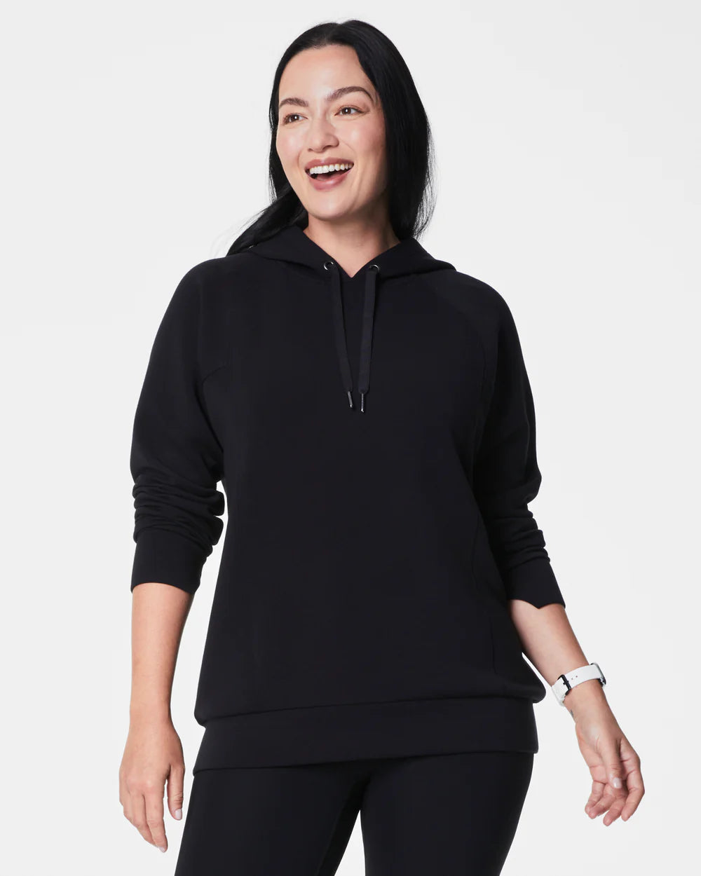 Spanx Airessentials Classic Hoodie | Black Hoodie with Zipper Placket Modern Functional