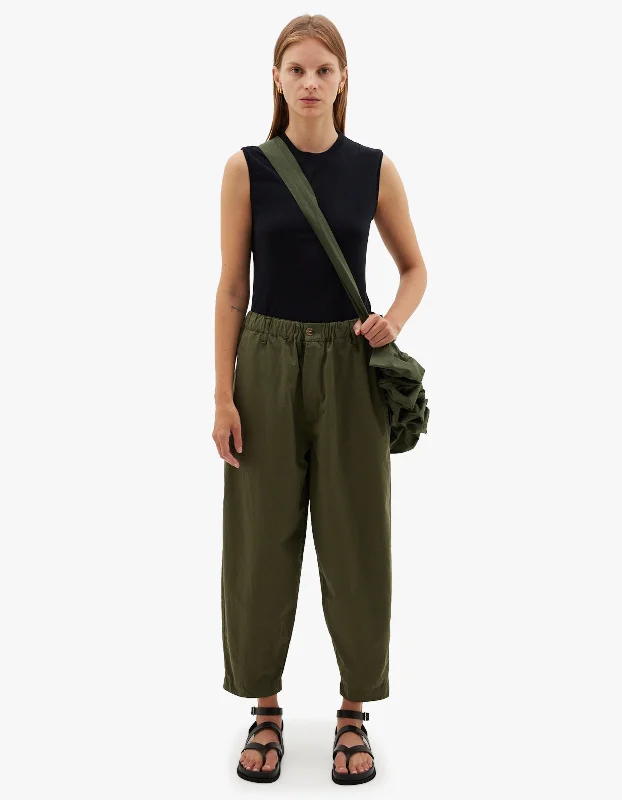 Crushed Cotton Pant - Khaki Elegant High-Waist Pants