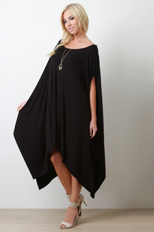 Solid Color Handkerchief Poncho Dress Tunics Mesh breathable