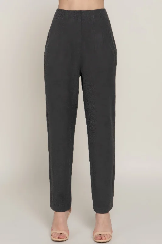 High Waist Pintuck Detail Long Pants Chic Wool Trousers