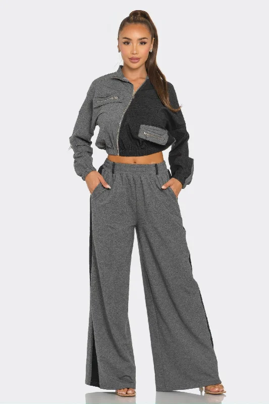 Color Block Pants Set Elegant Dress Pants