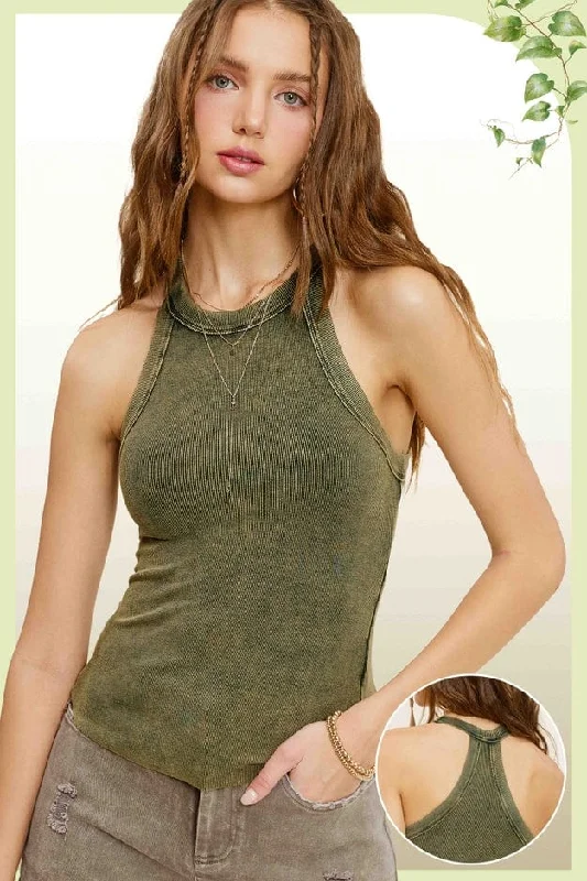 La Miel Mineral Washed Y-Back All Season Tank Top rhinestone tank top