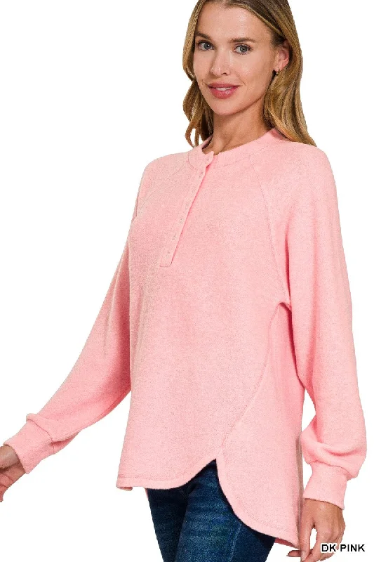 BRUSHED MELANGE HACCI OVERSIZED HENLEY SWEATER Chenille Blend Fleece Blend Nylon Blend