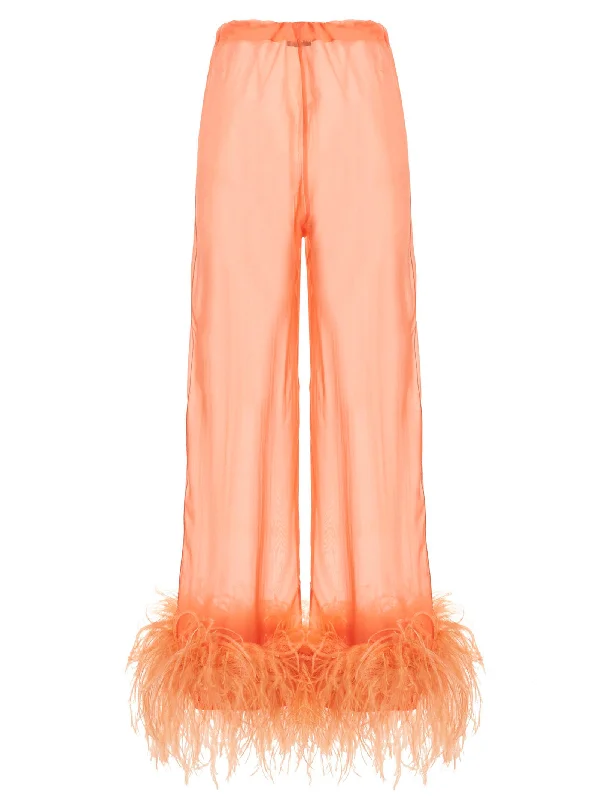 Feather Silk Pants Stylish Elastic Waist Pants