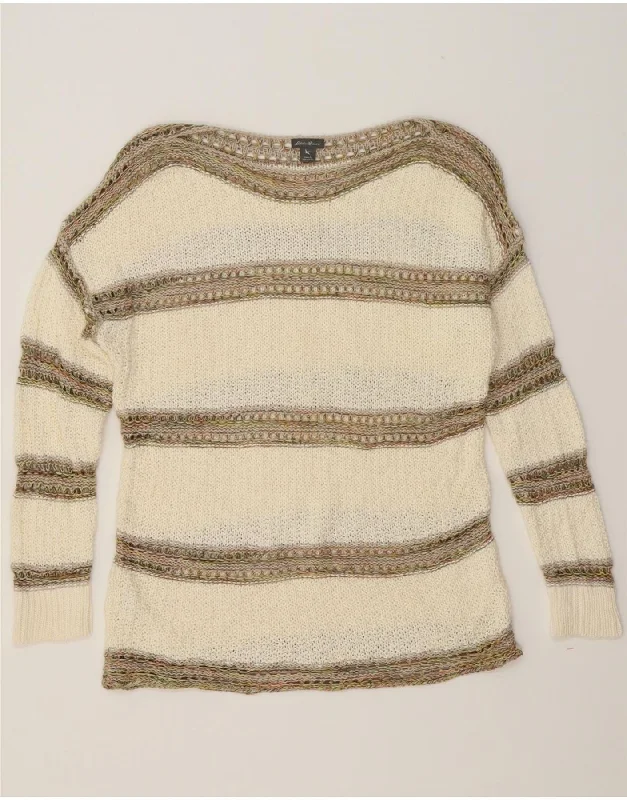 EDDIE BAUER Womens Boat Neck Jumper Sweater UK 16 Large Off White Striped Faux Fur Fabric Real Fur Fabric Shearling Fabric EDDIE BAUER Womens Boat Neck Jumper Sweater UK 16 Large Off White Striped Faux Fur Fabric Real Fur Fabric Shearling Fabric
