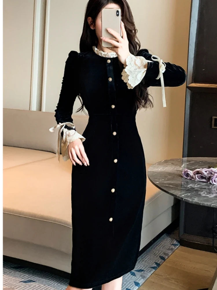 Wjczt Woman Winter Spring New Elegant Velvet Patchwork Midi Slim Dresses Lady Party Prom Fashion One Piece Clothes Tunics Occasion special Wjczt Woman Winter Spring New Elegant Velvet Patchwork Midi Slim Dresses Lady Party Prom Fashion One Piece Clothes Tunics Occasion special