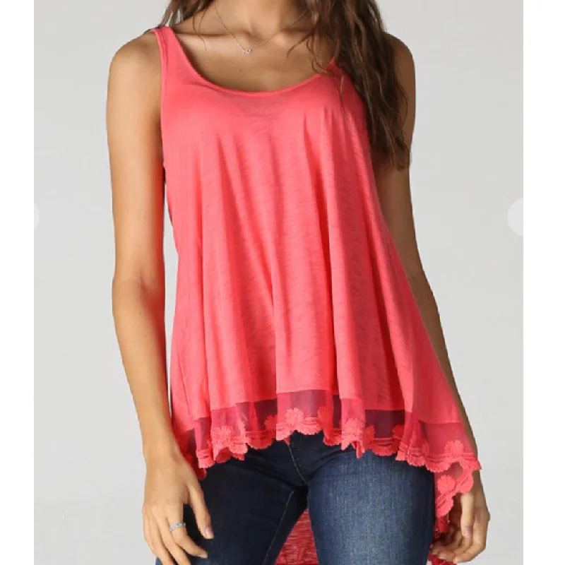 Slubby V-Neck Lace Hem Tank v-neck tank top