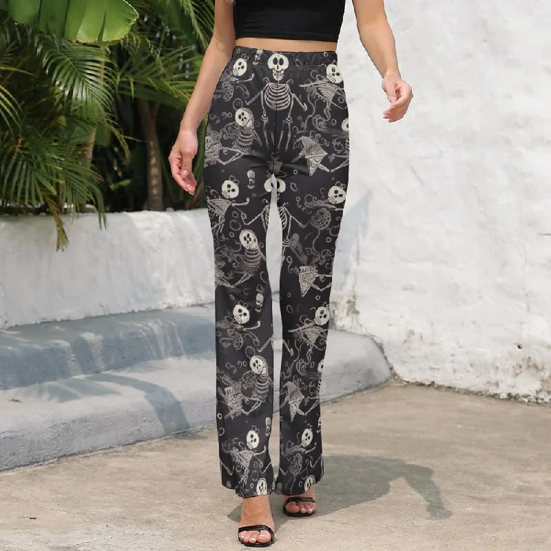 Women's ☠️👩👖 Skull Black Soft Comfortable Flared Pants Formal Slim Pants