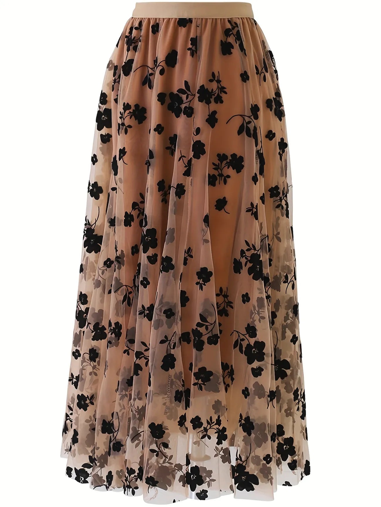 Boho Black Floral Taupe Tulle Skirt asymmetrical skirt cut