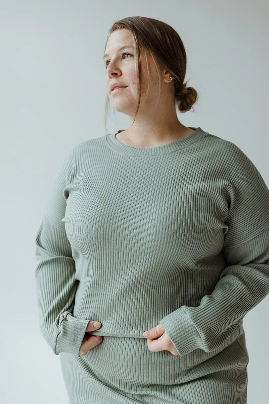 RIBBED CROPPED SWEATER IN FADED JADE Tailored Straight A-Line