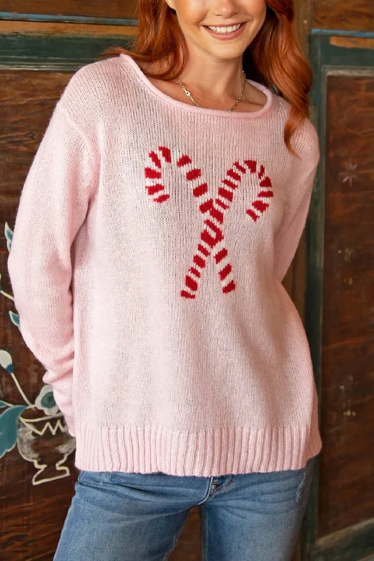 Candycane Sweater In Pink Hooded Sweater Collared Sweater Shawl Collar