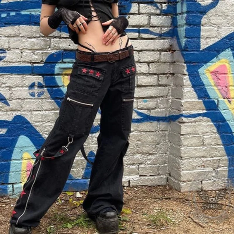 Streetwear Five-pointed Star Print Wide Leg Pants Casual Track Pants