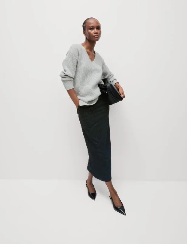 Pinstriped Split Back Maxi Column Skirt linen skirt light