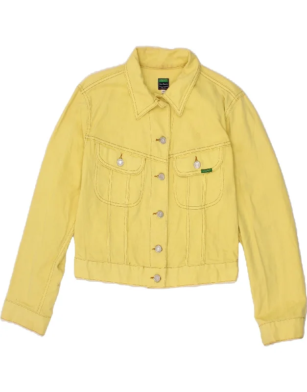 BENETTON Womens Crop Denim Jacket IT 44 Medium Yellow Cotton Oversized Jacket Tailored Jacket Straight Jacket BENETTON Womens Crop Denim Jacket IT 44 Medium Yellow Cotton Oversized Jacket Tailored Jacket Straight Jacket
