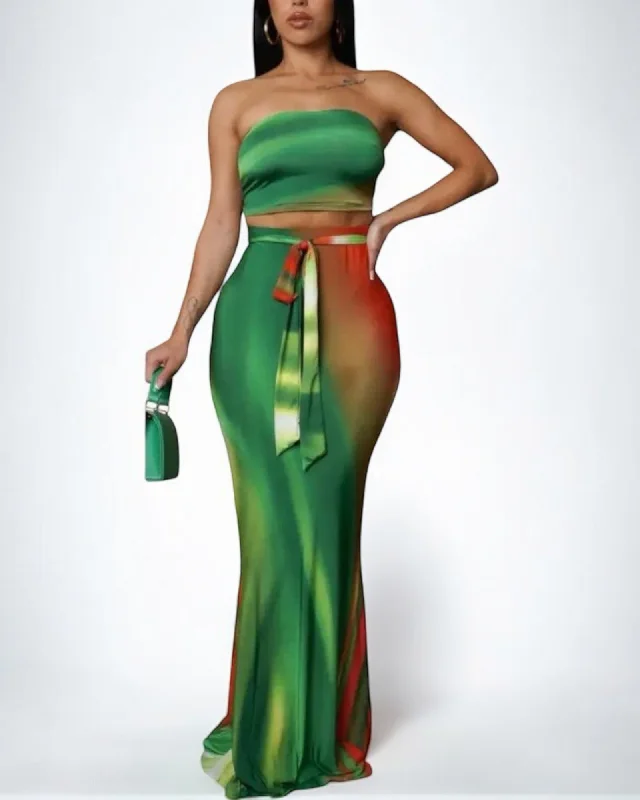 'Evora' Maxi Skirt and Top Set high slit skirt