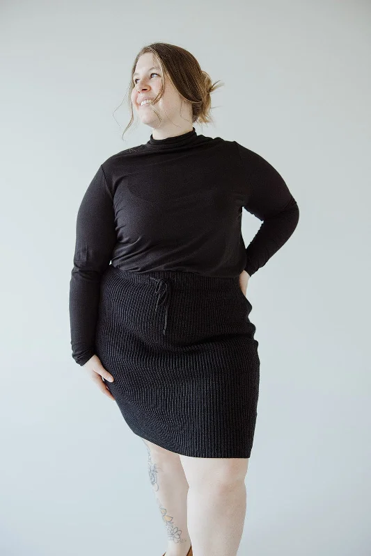 SWEATER PENCIL SKIRT IN VERY BLACK Denim Fabric Leather Fabric Suede Fabric