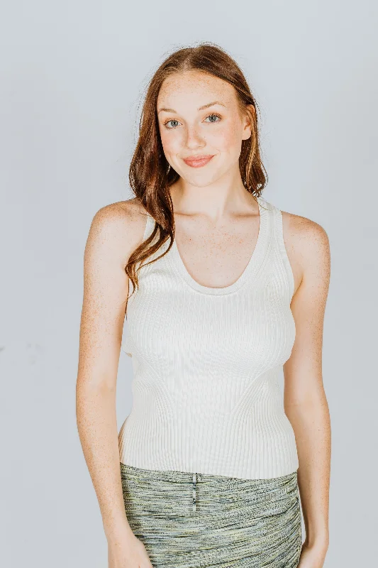 Simkhai Liezel Compact-Rib Tank Top Ivory lightweight tank top