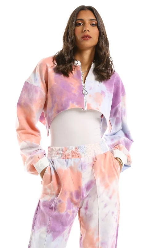 97725 Tie Dye Cropped Multicolour Sweatshirt Hoodie with Oversized Fit Loose Comfortable