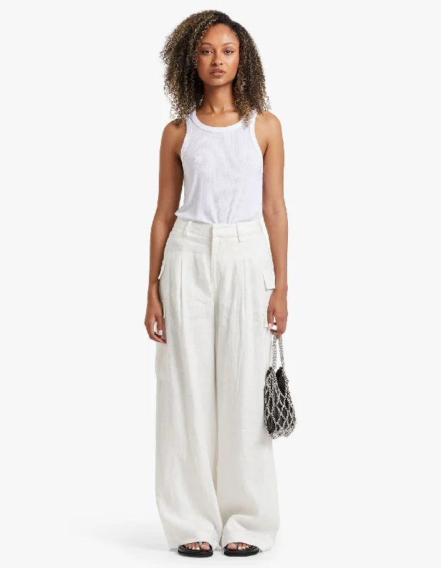 Laurence Linen Pant - Ivory Trendy Wide-Legged Trousers