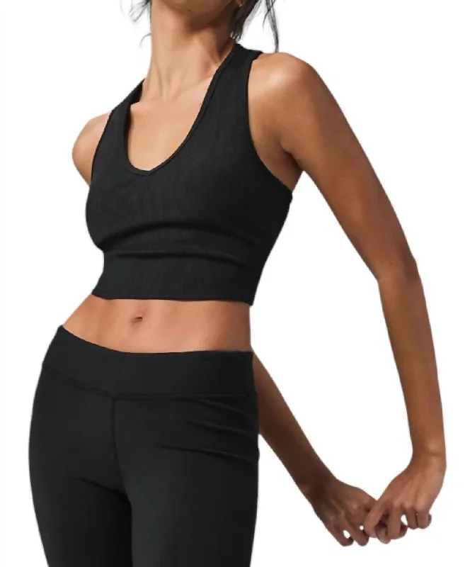 Cropped Racerback Tank Top In Black charcoal tank top