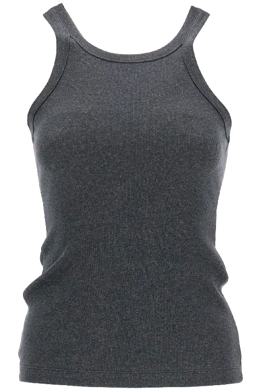 organic cotton ribbed tank top charcoal melange with wide straps 243 WRT1129 FB0246 CHARCOAL MELANGE vintage tank top