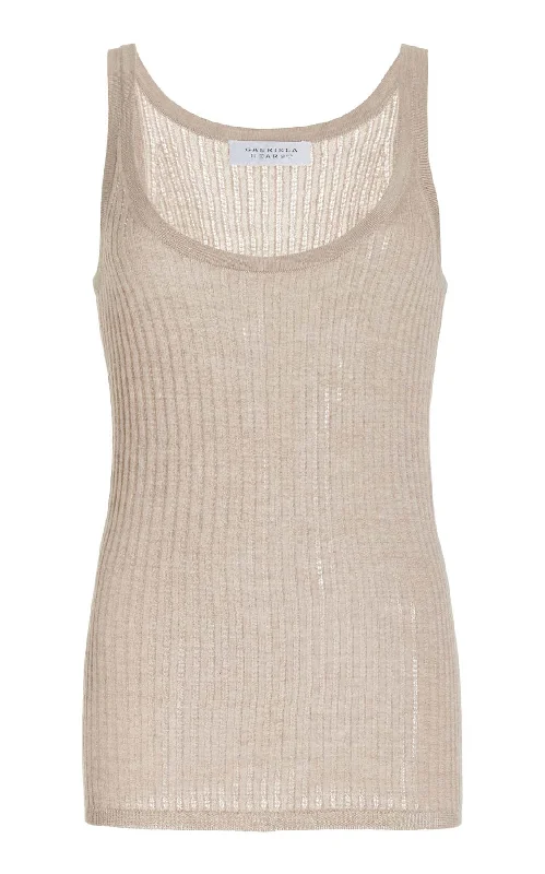 Nevin Pointelle Knit Tank Top in Oatmeal Cashmere Silk soft pink tank