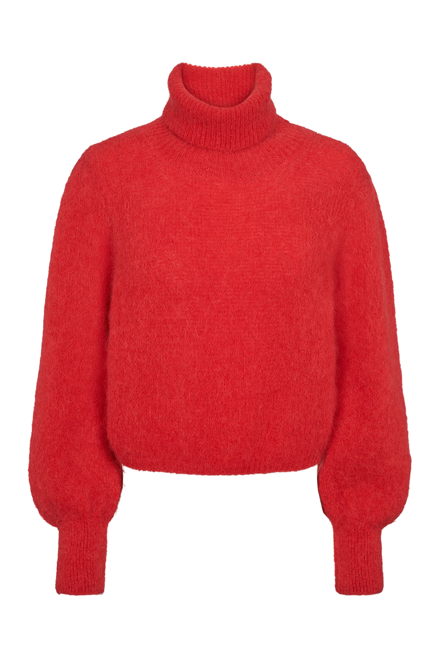 Red Rollneck Long Sleeve Sweater Spandex Blend Rayon Blend Denim Blend