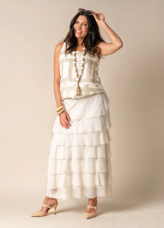 Calista Linen Skirt in Cream flowy skirt hem