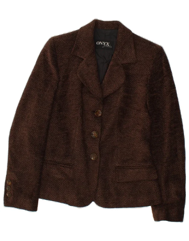 ONYX Womens 3 Button Blazer Jacket UK 10 Small Brown Wool Faux Fur Fabric Real Fur Fabric Shearling Fabric ONYX Womens 3 Button Blazer Jacket UK 10 Small Brown Wool Faux Fur Fabric Real Fur Fabric Shearling Fabric