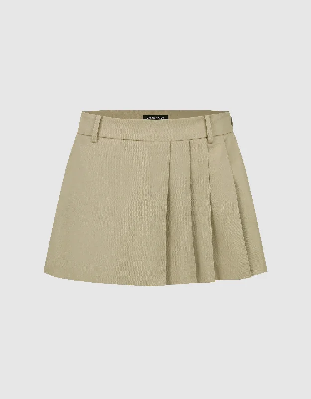 Pleated Mini A-Line Skirt cotton skirt soft