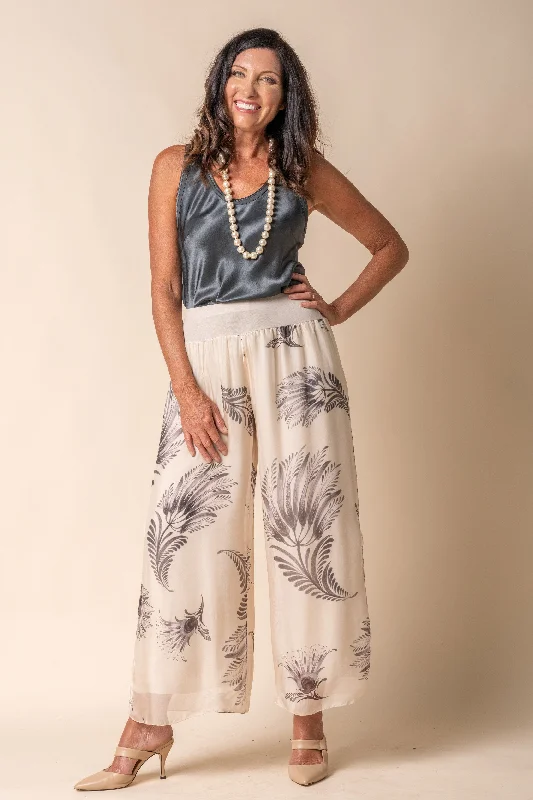 Lucia Silk Pants in Latte Chic Slim Fit Pants