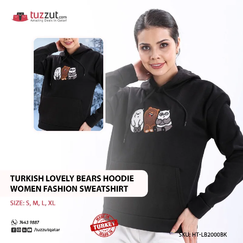 Turkish Lovely Bears Hoodie Women Fashion Sweatshirt - Black Hoodie Sweatshirt Pullover