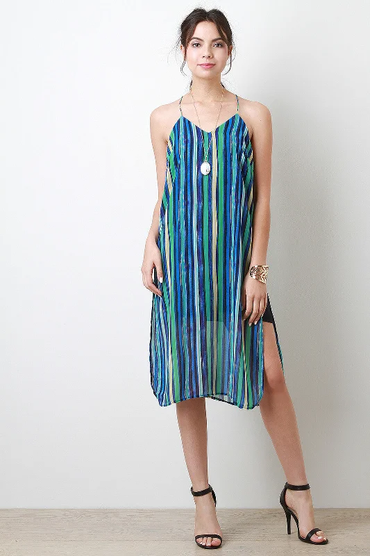 Striped Racer Back Dress Tunics Wedding white