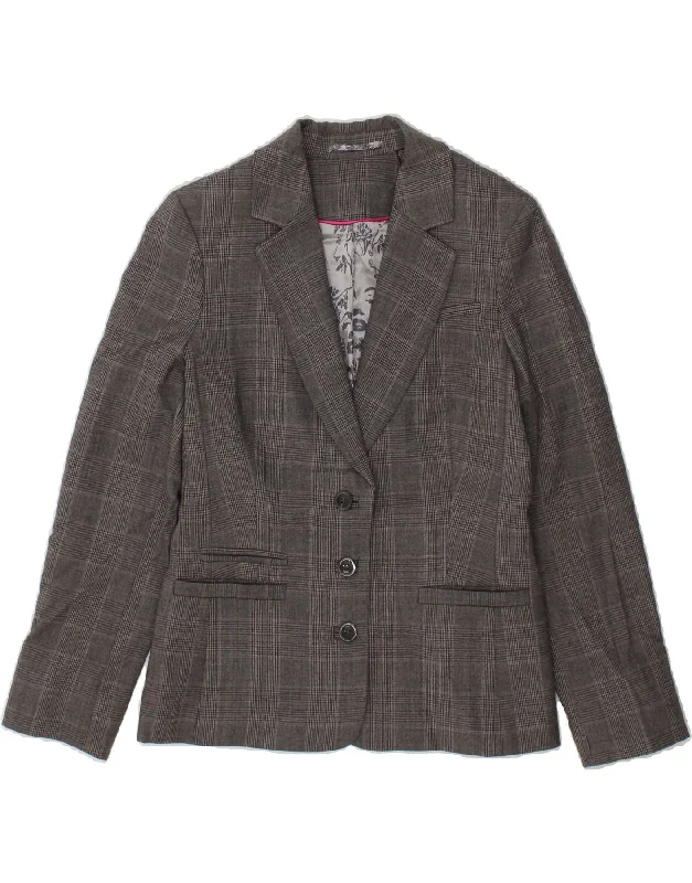 TED BAKER Womens 3 Button Blazer Jacket Size 3 Medium Grey Check Wool Zippered Jacket Buttoned Jacket Snapped Jacket TED BAKER Womens 3 Button Blazer Jacket Size 3 Medium Grey Check Wool Zippered Jacket Buttoned Jacket Snapped Jacket