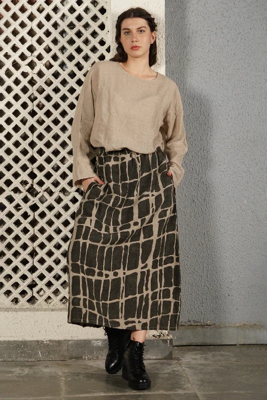 Winston Linen Blend Skirt in Khaki corduroy skirt textured