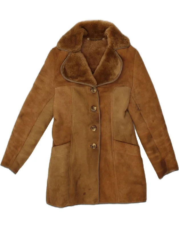 OAKLEAF Womens Shearling Jacket UK 8 Small Brown Leather Faux Fur Fabric Real Fur Fabric Shearling Fabric