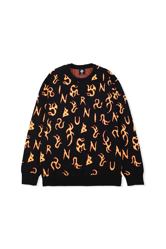 BURNIN * All-over Fire Print Sweater Oversized Loose Flowy