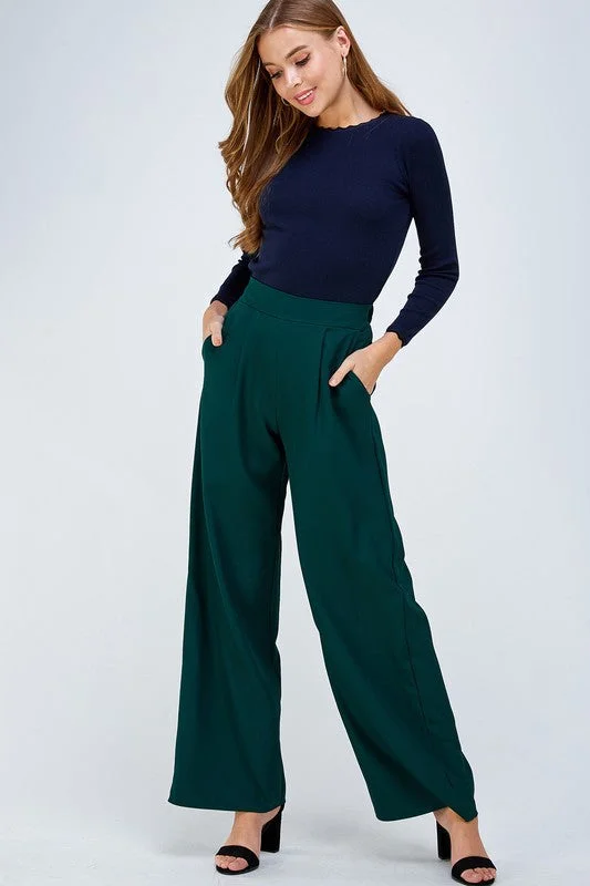 Navy Wide Leg Pants Elegant Wool Trousers