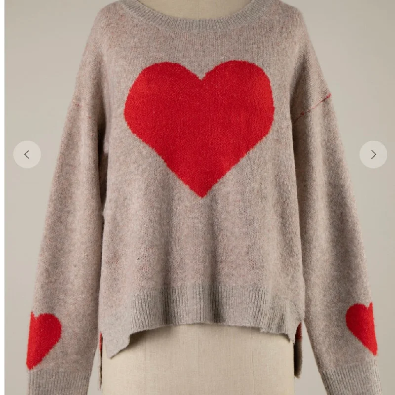 VH-Red Heart/ Heather Pink Sweater Boat Neck Shawl Collar Notched Collar