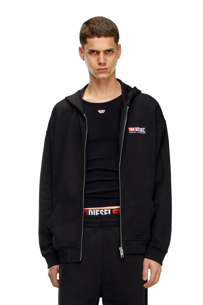 Zip-up hoodie with Diesel embroidery Hoodie with Mock Neck Collared Structured