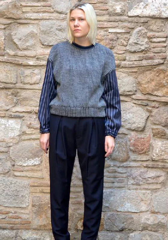 UJOH CREW NECK SWEATER GREY/NAVY Thin Thick Dense